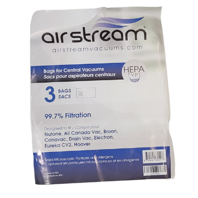 Airstream, Nutone, Eureka, All Vac....B/I Hepa Bags (Flanged-AINU1804)